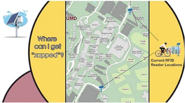 Campus map with Zap antenna locations indicated.